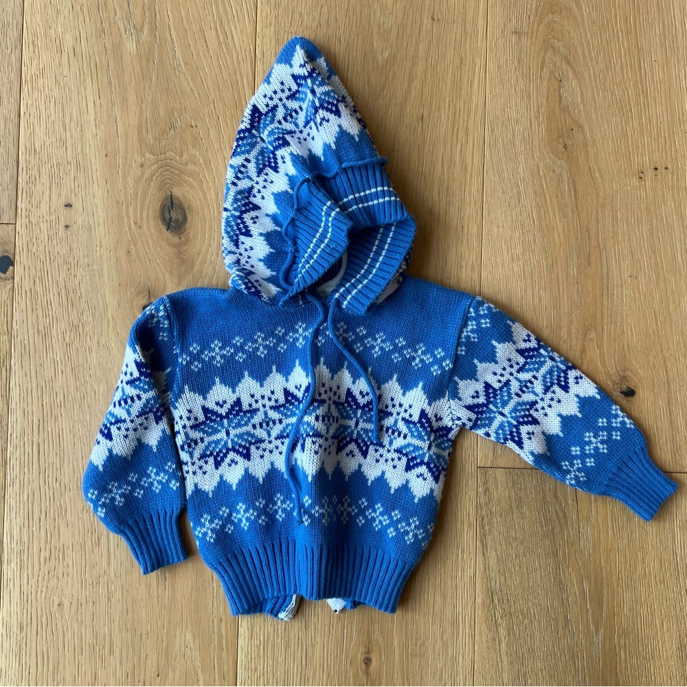 Vintage Childwise Toddler Blue Knit Sweater with Hood